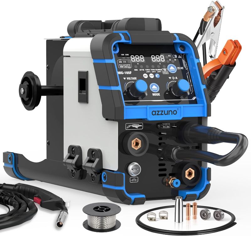 Photo 1 of AZZUNO Aluminum 165A MIG Welder 110V/220V, 5-in-1 MIG Welding Machine with Flux Core MIG/Gas MIG/Aluminum MIG/Stick/Lift TIG, Compatible with 1 lb~10 lbs Welding Wire 