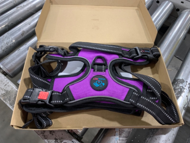 Photo 2 of PHOEPET Reflective Dog Harness Large Breed Adjustable No Pull Vest with Handle 2 Metal Rings 3 Buckles [Easy to Put on & Take Off](XL, Purple)