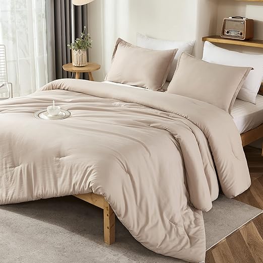 Photo 1 of Litanika Khaki Comforter Set Full Size, 3 Pieces Solid Bedding Comforter Set, All Season Down Alternative Bed Set (79x90In Comforter & 2 Pillowcases)
