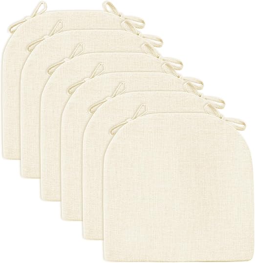 Photo 1 of Chair Cushions for Dining Chairs 6 Pack - Kitchen Chair Cushions with Ties and Non-Slip Backing - Dining Chair Pads 16"X16"X2", Beige
