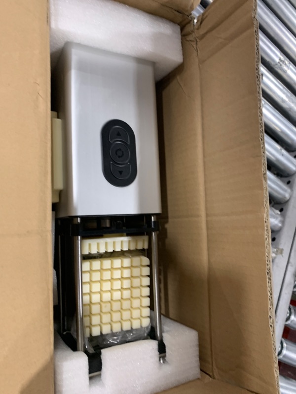 Photo 1 of SIXRARI Electric French Fry Cutter, Automatic Fry Cutter Stainless Steel with 1/2 & 3/8 Inch Blade for Homemade Fries, french fry cutter for Potatoes,Vegetable Cutter, House Warming Gifts (silver)