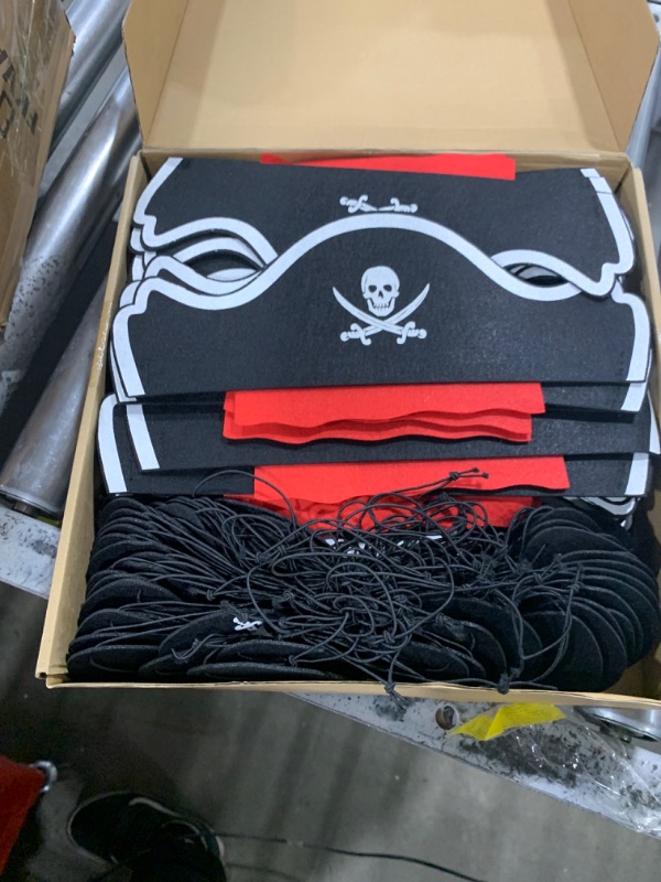 Photo 2 of 108 Pieces Classic Felt Pirate Hat Set with Skull Printed Hats and Eye Patches for Kids' Halloween Costumes and Themed Parties