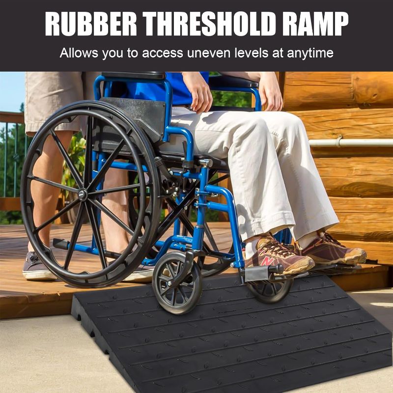 Photo 4 of Towallmark Rubber Threshold Ramp Doorway, 4’’ Rise Wheelchair Threshold Ramp, 2500LBS Capacity No-Slip Driveway Curb Ramps for Wheelchair Mobility Scooter Power Chairs with 3 Channels Cord Cover
