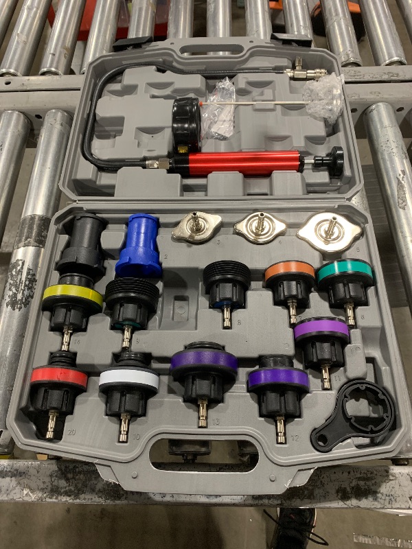 Photo 1 of WNZ Universal Radiator Pressure Tester and Pieces Radiator Pressure Tester Portable toolboxGray (18-Piece Set)