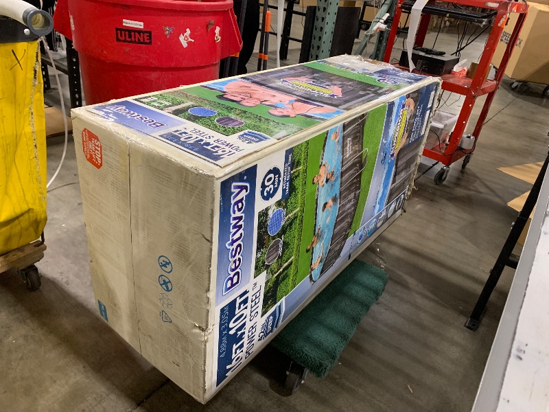 Photo 1 of Bestway Power Steel 16' x 10' x 42" Rectangular Metal Frame Above Ground Swimming Pool Set with 1000 GPH Filter Pump, Ladder, and Pool Cover