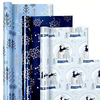 Photo 1 of Afucus Christmas Wrapping Paper, Snowflake, Christmas Tree, Reindeer, Merry Christmas Themed Gift Wrap Paper, Cute Mini Rolls for Christmas, Bithdays, Winter Parties (17 Inch X 120 Inch)