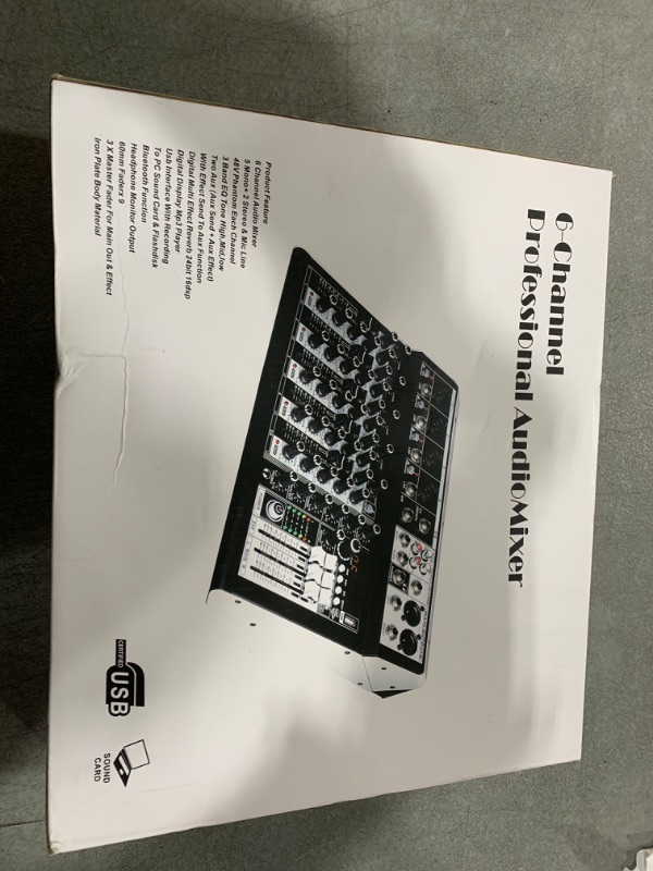 Photo 2 of 6 Channel Audio Interface Sound Board Mixing Console 16-Bit DSP DJ Mixer Audio Reverb Effect +48V Phantom Bluetooth Studio Audio Mixer For Karaoke Studio Streaming Recording