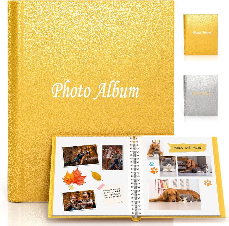 Photo 1 of Large Photo Album for Instax Mini Polaroid, Glittering Cover, Photo Album Self Adhesive Pages for Kid, Intended for Fujifilm Instant Instax Mini Polaroid, Fits for Size 2x3 3x5 4x6 5x7 6x8 (Gold) 