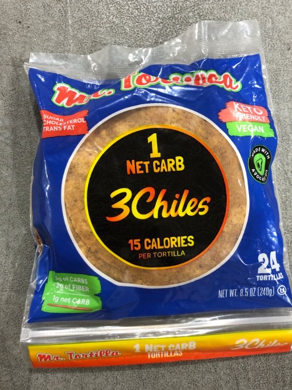 Photo 2 of Mr. Tortilla Low Carb Keto Soft Taco Shells, Vegan Healthy Snacks & Bread Alternative, 1 Net Carb 15 Calories, Delicious Small Batch Kosher Wraps - (Spicy 3 Chiles, 24 Count)
