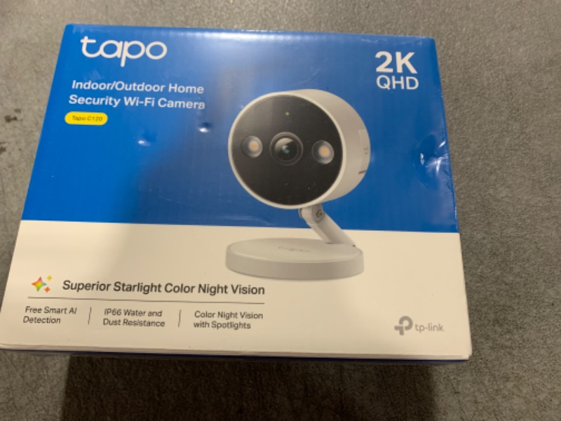 Photo 1 of Tapo TP-Link 2K QHD Security Camera, Indoor/Outdoor, ???? ????? ??????'? ??????, Color Night Vision, Free Person/Pet/Vehicle Detection, Invisible IR Mode, SD Storage, C120