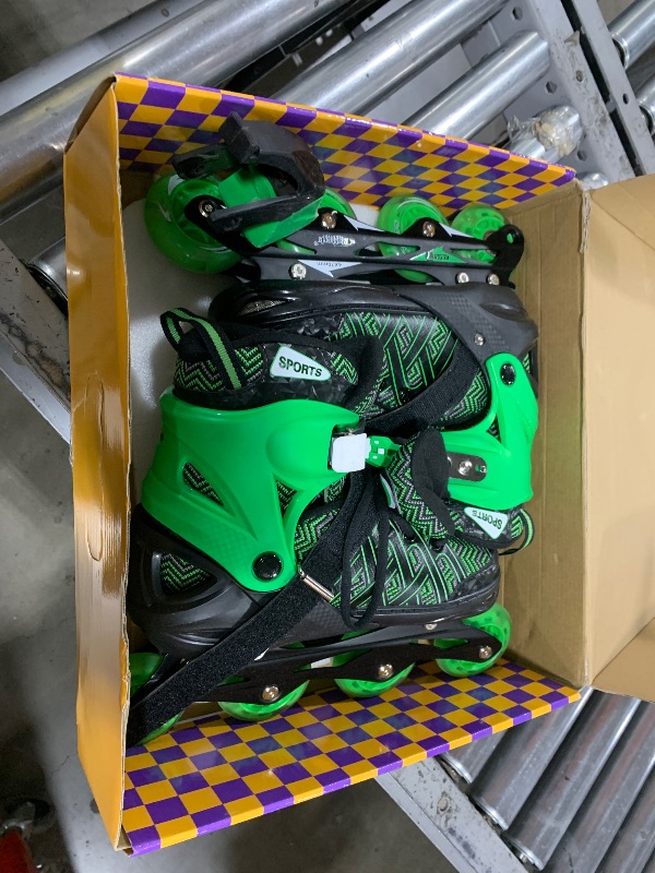 Photo 2 of Nattork Adjustable Inline Skates for Youth Big Boys - with Light up Wheels - Green Blade Roller Skating for Beginners Size 5 6 7 8 Ages 11 12 13 14 15