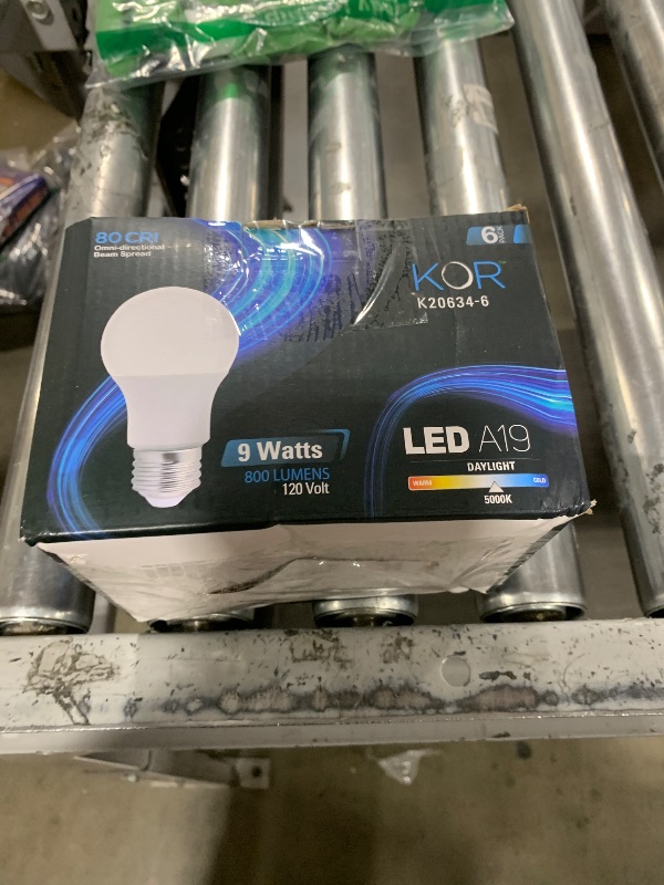 Photo 1 of (6 PACK) KOR 9W LED A19 Light Bulb – (60W Equivalent), UL Listed, 5000K (Bright White – Daylight), 750 Lumens, Non-Dimmable, LED 9-Watt Standard Replacement Bulbs With E26 Base, 15000 Hours, Long Life