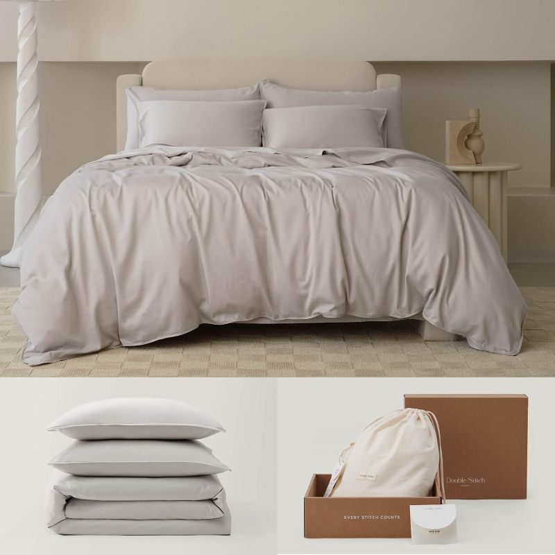 Double Stitch By Bedsure 100% Organic Cotton Duvet Cover Set Queen- 300 