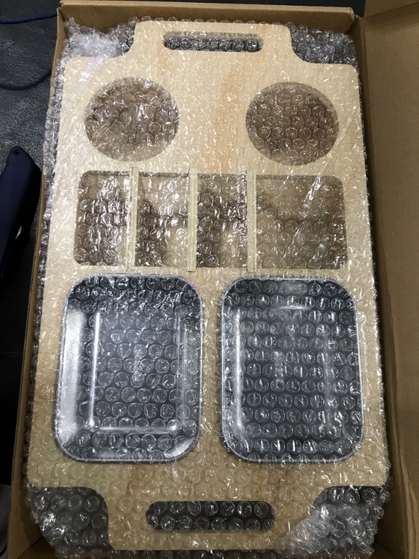 Photo 1 of Couch Cup Holder, Rv Accessories, Wooden Couch Caddy with Stainless Steel Snack Fruit Tray for Bed Car Seat Organizer, Cup Drink Storage Anti-Spill Sofa Cup Holder for Phone Snacks Beverage Remote