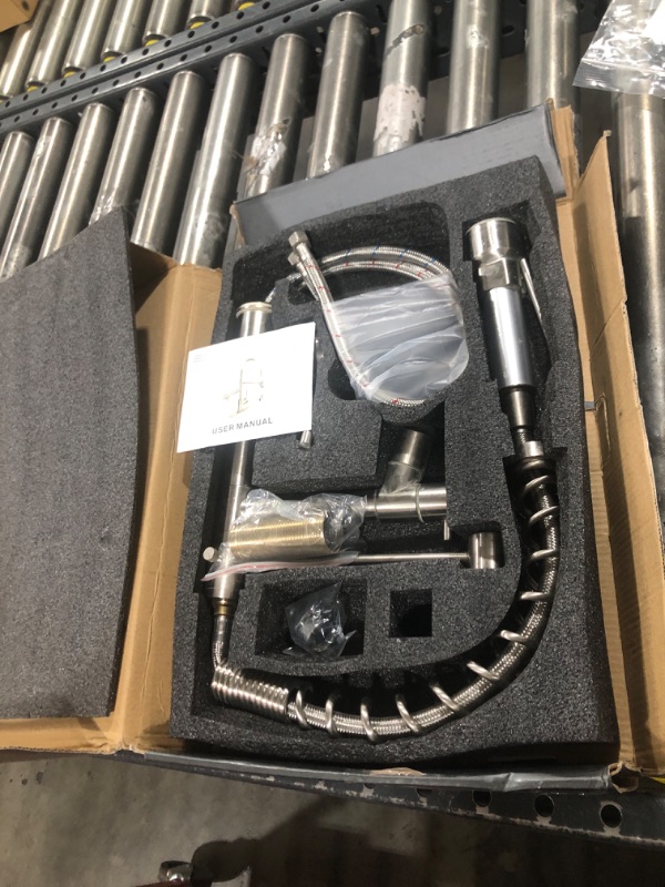 Photo 1 of KZH Kitchen Faucet with Pull Down Sprayer Commercial Single Handle Stainless Steel Two Spout Kitchen Sink Faucet with LED Light,Deck Plate,Brushed Nickel