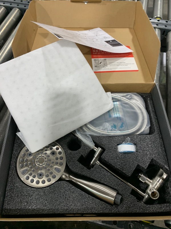 Photo 1 of PDPBath 10" Rainfall Shower Head with Handheld Spray, Dual Rain Showerhead with High Pressure 10-Setting Wand Combo, 16" Adjustable Extension Arm Build-in 3-way Diverter, 6ft Hose -Brushed Nickel