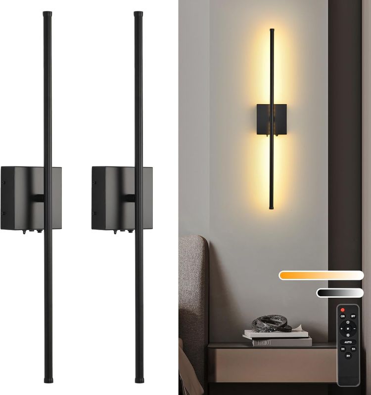 Photo 1 of Battery Operated Wall Sconces with Remote Control, 11000mAh LED Wireless Rechargeable Black Wall Lights, 350°Rotate Dimmable Wall Lamp, 3 Color Temperatures, for Bedroom, Living Room, Hallway, 2 PCS