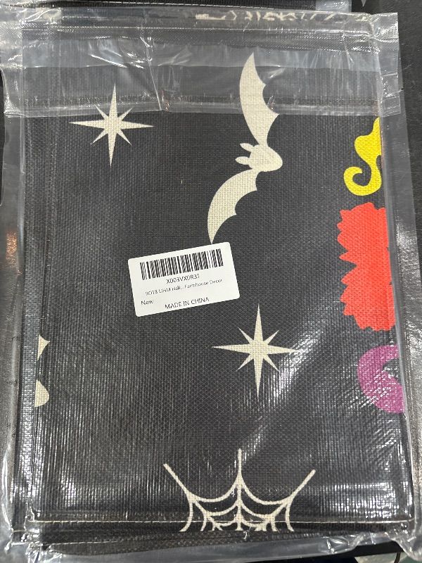 Photo 1 of BOTB LIHM Halloween Black Hocus Pocus Table Runner Table Decoration 13x72 Inches Long Burlap for Home Kitchen Dining Dinner Indoor Outdoor Party Farmhouse Decor