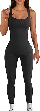 Photo 1 of Women Workout Seamless Jumpsuit Yoga Ribbed Bodycon One Piece Tank Top Leggings Romper
