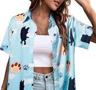 Photo 1 of Blue Dog Tropical Shirt for Women Hawaiian Shirts Summer Beach Tshirt Soft Cool Short Sleeve Button Up Tops/ XL 