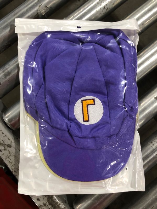 Photo 2 of Super Bros Hat Halloween Cosplay Costume Newsboy Hat for Kids Adults Party Favors 21.3-22.1Inch Purple and Yellow