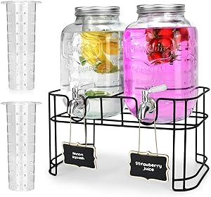 Photo 1 of 1 Gallon Glass Drink Dispensers For Parties 2PACK.Beverage Dispenser,Glass Drink Dispenser With Stand And Stainless Steel Spigot 100% Leakproof.Lemonade Dispenser With Ice Cylinder.Laundry Detergent 