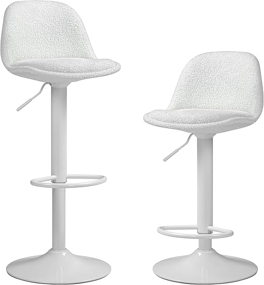 Photo 1 of Finnhomy Bar Stools Set of 2 Boucle Fabric, Swivel Barstools with Footrest and L Shape Thicken Cushion Back, Adjustable Armless Upholstered Modern Bar Chairs for Kitchen Island, White 