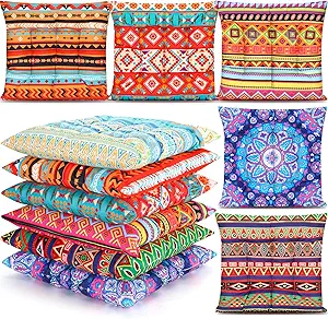 Photo 1 of Menkxi 6 Pcs Bohemian Floor Pillows Seating 15 Inch Boho Floor Cushions Sitting Pillows for The Floor Square Yoga Mandala Meditation Pouf for Living Room Balcony Office Tatami(Stylish) \