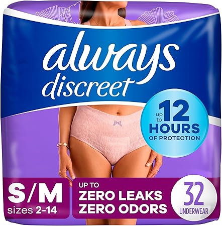 Photo 1 of Always Discreet Incontinence & Postpartum Incontinence Underwear for Women, Small/Medium, Maximum Protection, 32 Count
