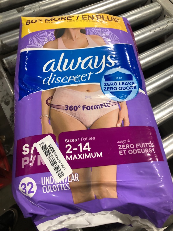 Photo 2 of Always Discreet Incontinence & Postpartum Incontinence Underwear for Women, Small/Medium, Maximum Protection, 32 Count
