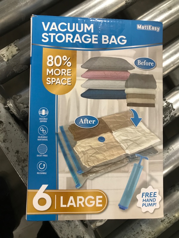 Photo 2 of MattEasy Space Saver Vacuum Storage Bags, 6 Pack Large Space Saver Bags with Pump, Storage Vacuum Sealed Bags for Clothes, Comforters, Blankets, Bedding (Large) 