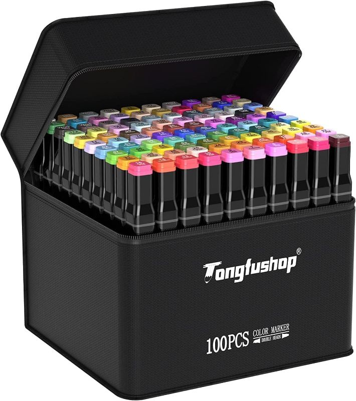 Photo 1 of Touch Mika 100pcs, 100 Colors Alcohol Markers, Double Tip Blender Art Drawing Markers Set, Professional Permanent Sketch Markers for Artist Adult Coloring Illustrations with Organizing Case,