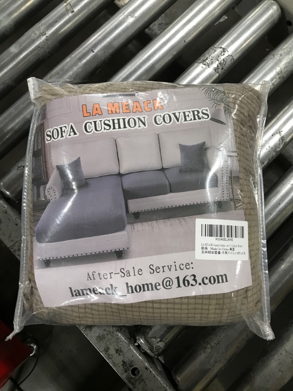 Photo 2 of LA MEACK Couch Cushion Covers for Sectional Sofa L Shape Washable Separate Seat Chaise Couch Cover Stretch Sofa Slipcovers with 2 Pcs Pillowcases(3 Seater + 1 Chaise, Khaki)