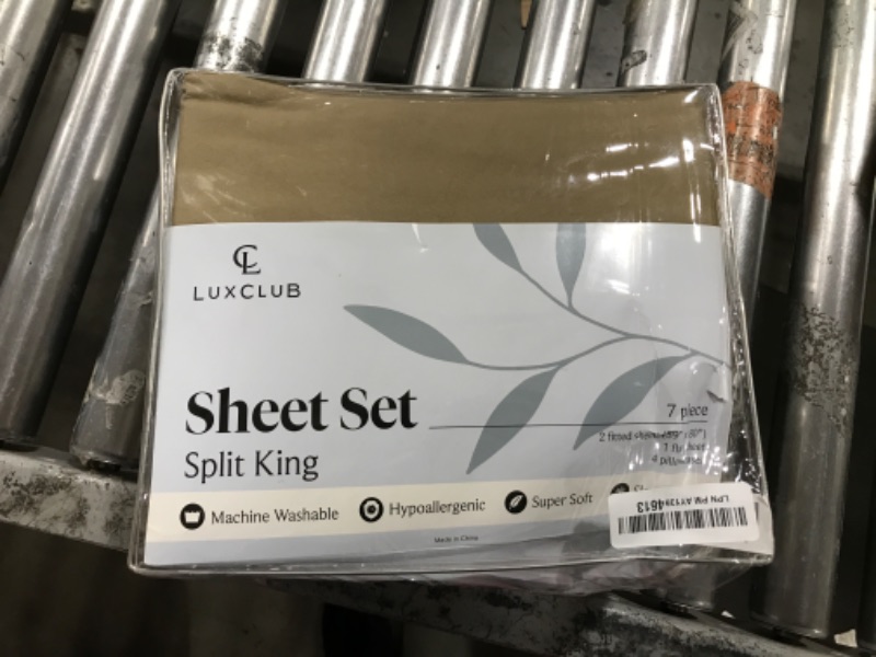 Photo 2 of LuxClub 7 PC Split King Sheet Set, Breathable Luxury Bed Sheets, Deep Pockets 18" Eco Friendly Wrinkle Free Cooling Sheets Machine Washable Hotel Bedding Silky Soft - Dark Khaki Split King