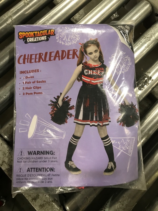 Photo 2 of Spooktacular Creations Halloween Cheerleader Costume for Girls, Kids Zombie Cheerleader Outfit, Dead Fearleader Dress for Halloween Scary Costume Role Play Parties, Red Black, S