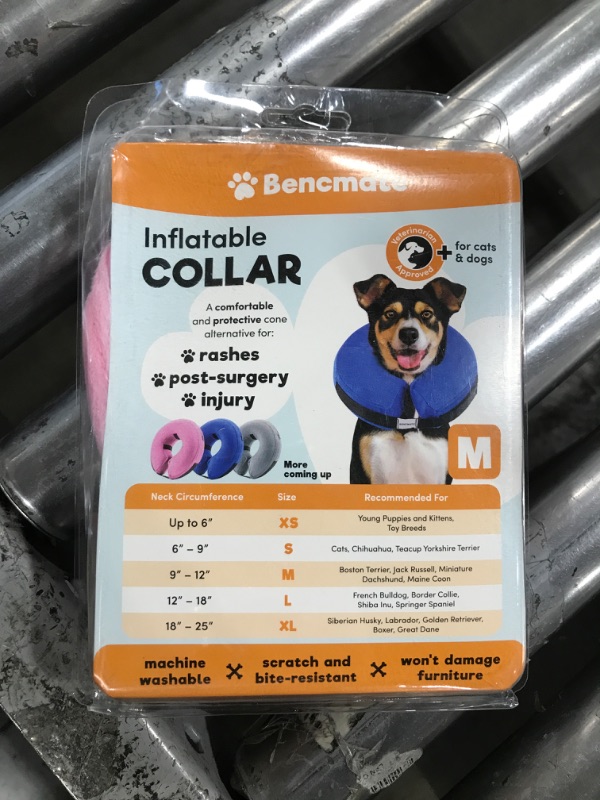 Photo 2 of BENCMATE Protective Inflatable Collar for Dogs and Cats - Soft Pet Recovery Collar Does Not Block Vision E-Collar (Medium, Pink)