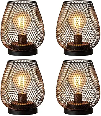 Photo 1 of NEEDOMO Battery Operated Lamp Table Powered Lantern, Set of 4 Metal Cage Cordless Lamps with LED Bulb, Vintage Decorative Outdoor Lantern for Weddings, Parties, Patio, Events for Indoor Shelf Decor
