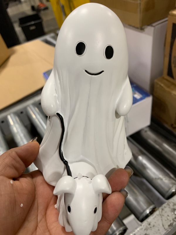 Photo 2 of KOQ Ghost Walking Dog Statue, 2024 NewSpooky Ghost Dog Halloween Figurine, Halloween Ghost Dog Statues, Ghost Walking His Ghost Dog, Halloween Ghost Decor for Indoor Outdoor (White)