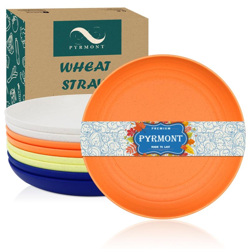 Photo 1 of PYRMONT Wheat Straw Plates 9 Inch Dinner Plates Set of 8 - Hard Plastic Plates Reusable - Dishwasher & Microwave Safe Plates - Unbreakable Kids Plates for Kitchen, camping, salad, dessert - Mondrian