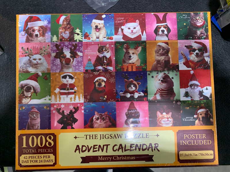 Photo 2 of Advent Calendar 2024 Christmas Jigsaw Puzzles, Christmas Dogs & Cats Xmas Holiday Puzzle for Adults 24 Boxs 1008 Pieces Puzzles Countdown to Christmas Gifts Stocking Stuffer