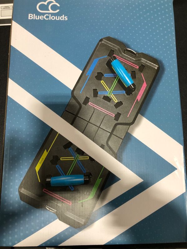 Photo 1 of BlueClouds Push Up Board and Pilates Bar Kit - Color Coded Foldable Pushup Board Fitness Tool - Reinforced Aluminum Resistance Band Bar - At Home Gym Accessories for Men and Women - Portable Gym