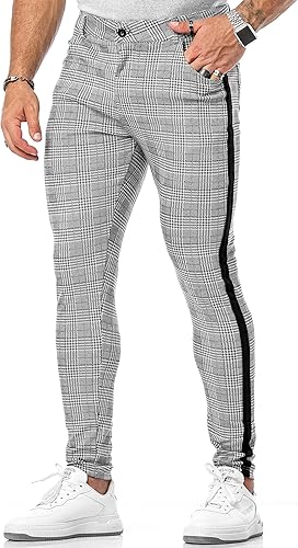 Photo 1 of CANGHPGIN Mens Plaid Stretch Dress Pants Slim Fit Skinny Chino Pants Tapered Men Checkered Business Casual Pants Gray SIZE M