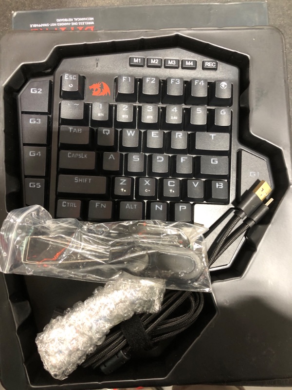 Photo 1 of Redragon K585 PRO Wireless One-Handed Mechanical Keyboard, 42 Keys 3-Mode RGB 40% Gaming Keypad w/ 7 Onboard Macro Keys, Detachable Wrist Support, Rechargeable Battery (Blue Switch)