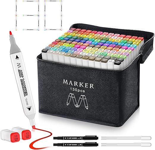 Photo 1 of Banral 130 Colors Dual Tip Alcohol Based Markers, Twin Sketch Art Markers Set Pens for Artists Kids Adult Coloring Drawing Sketching Card Making Illustration, Premium Brush Markers with Case
