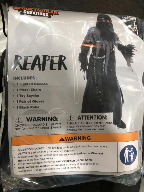 Photo 1 of Spooktacular Creations Halloween Glowing Eyes Grim Reaper Costume for Kids, Dark Knight Reaper Phantom Costume for Halloween Dress Up-L(10-12yr)