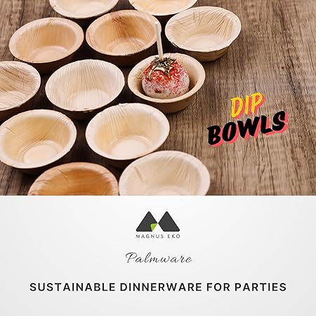 Photo 1 of  2.5 inch Round Mini Dip Bowls 50 pcs 1Oz | Disposable Bowls for Party | Like Bamboo Bowls | Palm leaf Bowls for Dips | Compostable Bowls | Picnic Party Bowls better than Paper Bowls