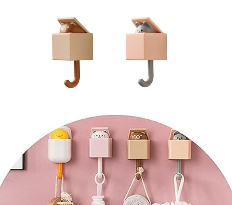 Photo 2 of PULRYO 2 Pcs Creative Adhesive Coat Hooks, Plastic Pet Wall Hooks for Hanging Key, Bag, Hat, Towel, Backpacks, Cute Cat Adhesive Hooks for Wall Decorations (F)