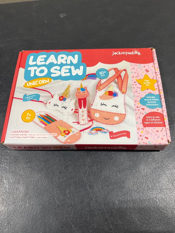 Photo 2 of jackinthebox Learn to Sew, Unicorn Theme Kids Sewing kit has 6 Sewing Crafts, Makes an ideal Sewing kit for Kids Ages 7 8 9 10, Premium Quality Felt has pre-Punched Holes & Easy-to-Follow Instructions