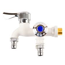 Photo 1 of Dual Control Double Outlet Water Tap 1/2" Universal Interface Plastic Faucet Home Bathroom Hose Irrigation Quick Connector (Color : D)