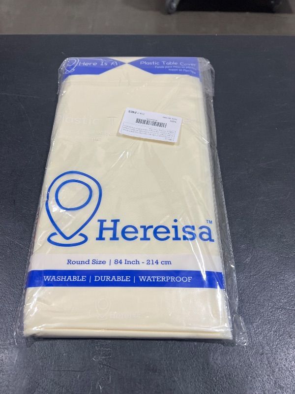 Photo 2 of Hereisa Brand Round Ivory Plastic 84" Disposable Tablecloth (3 Pack), Party & Event Decorative Cover